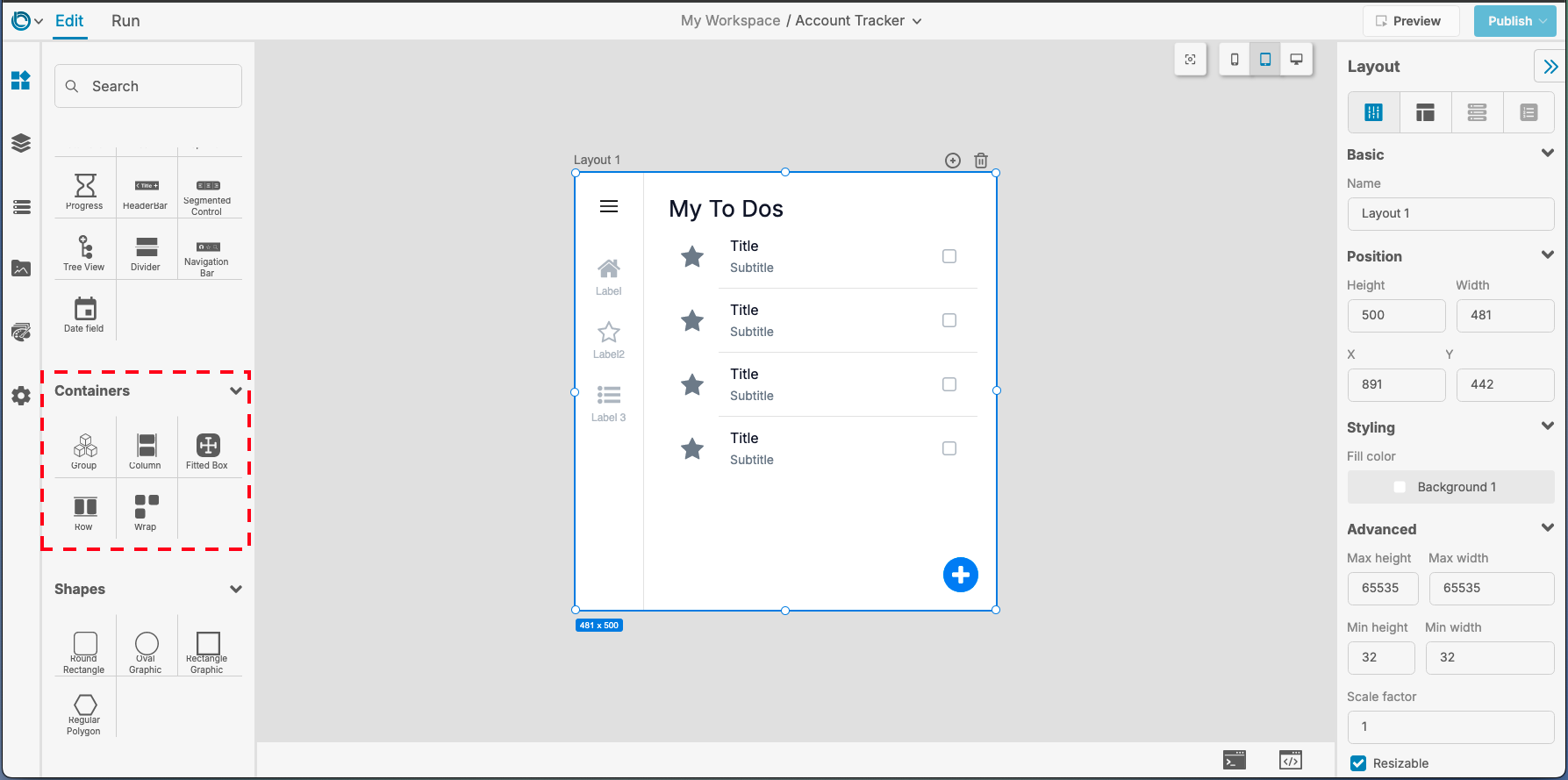 Adding a Layout Container