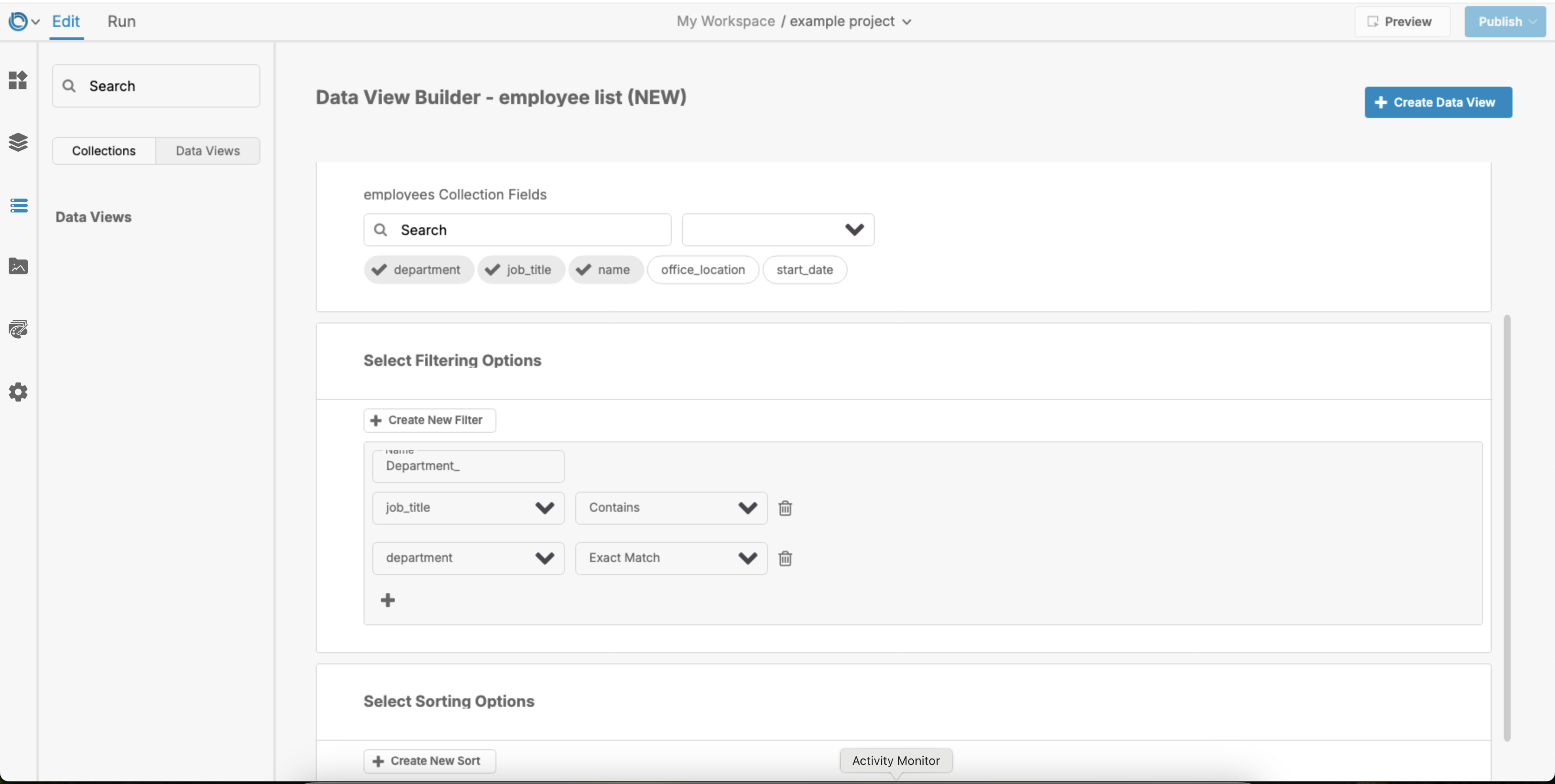 Adding Filters to Dataviews