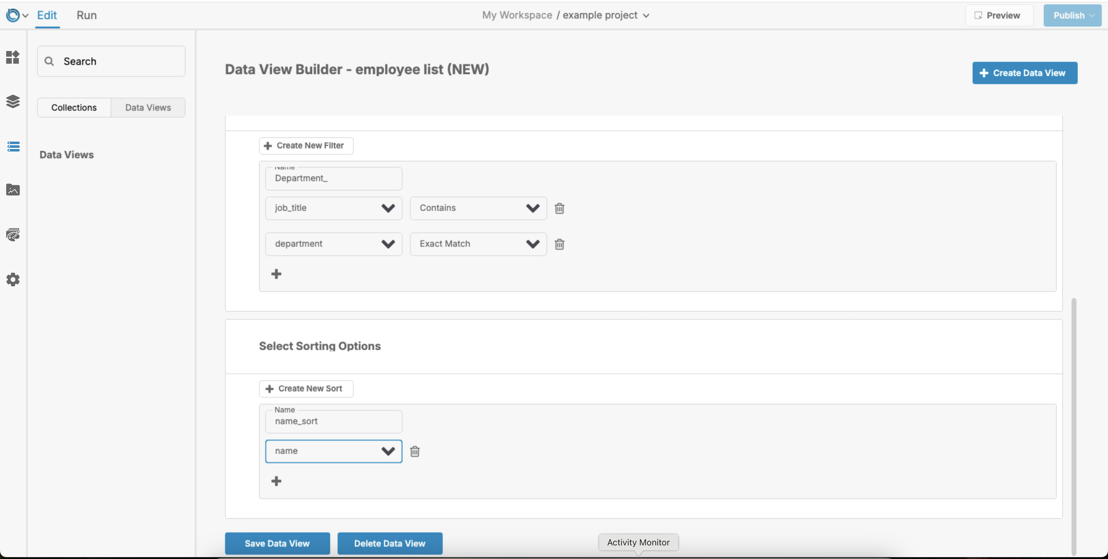 Adding Filters to Dataviews