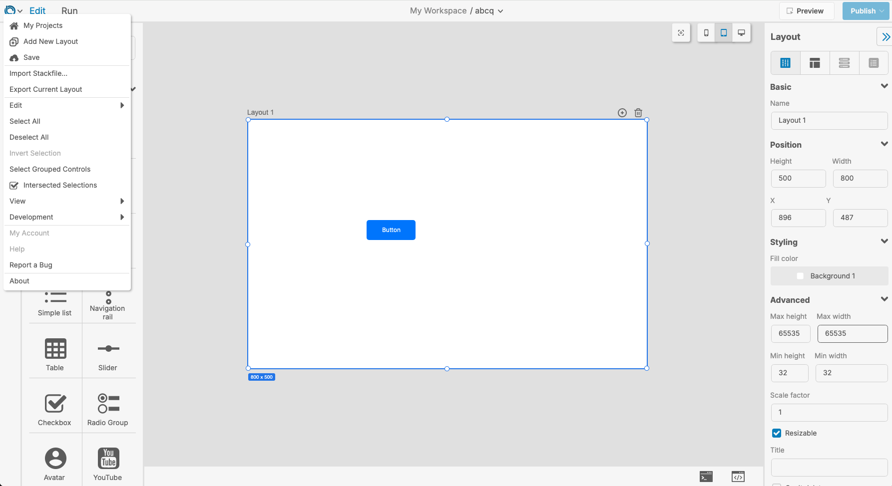Save Project Menu Button Example