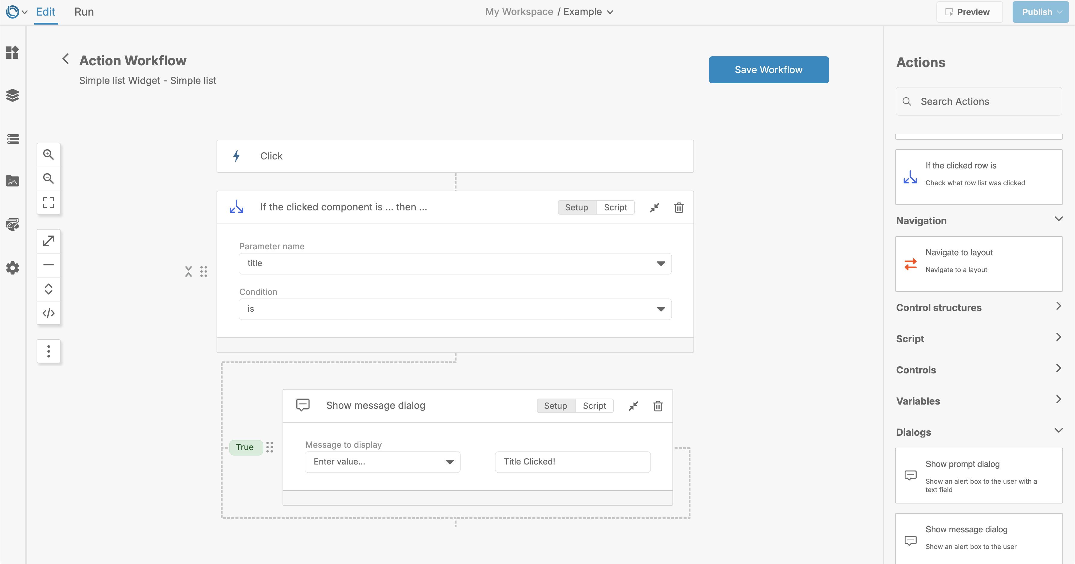 Image showing the Simple List with a click action.
