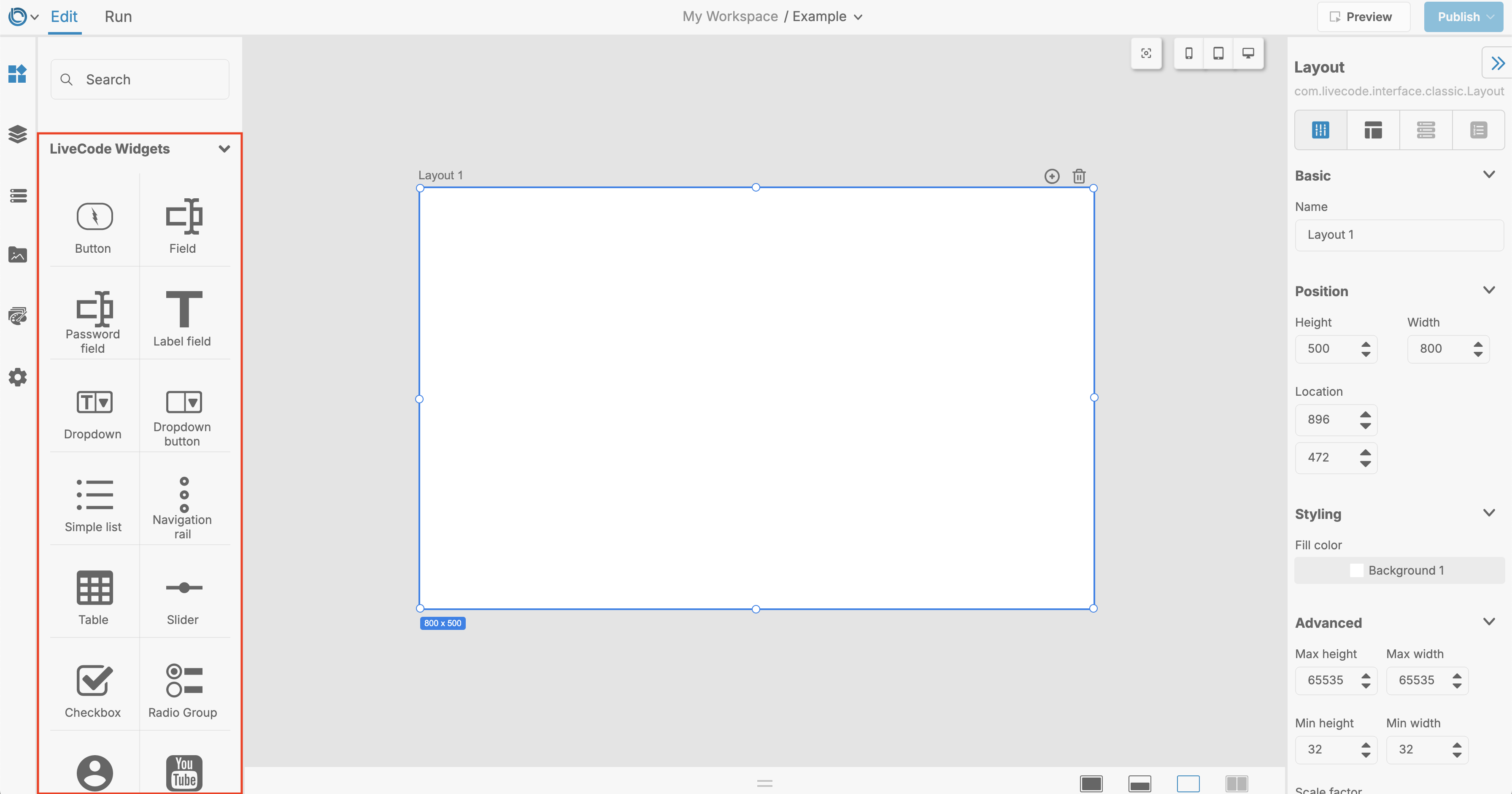 Tools Palette Widgets Overview